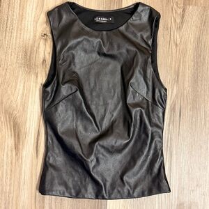 Festival Boho faux leather Black Tank Top SIZE S